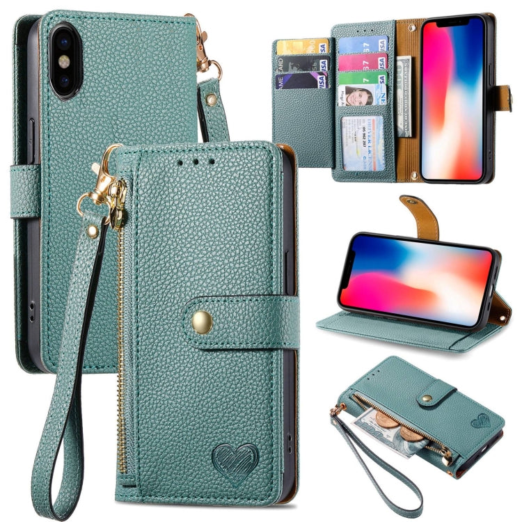 Love Zipper Lanyard Leather Phone Case, For iPhone X / XS, For iPhone XR, For iPhone XS Max, For iPhone 7 Plus / 8 Plus