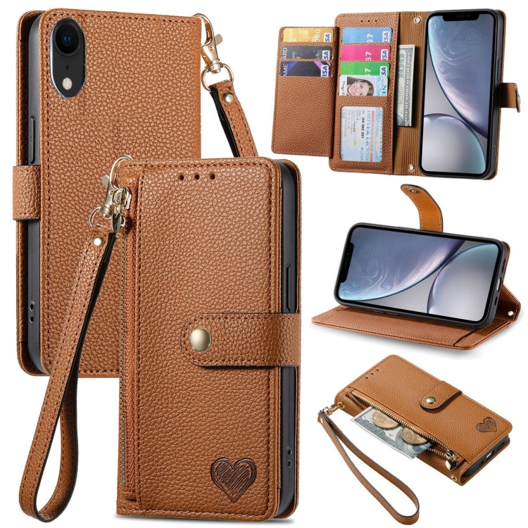 Love Zipper Lanyard Leather Phone Case, For iPhone 11, For iPhone 11 Pro, For iPhone X / XS, For iPhone XR