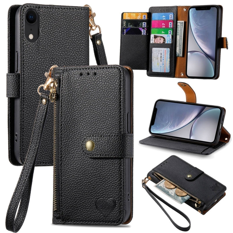 Love Zipper Lanyard Leather Phone Case, For iPhone 11, For iPhone 11 Pro, For iPhone X / XS, For iPhone XR