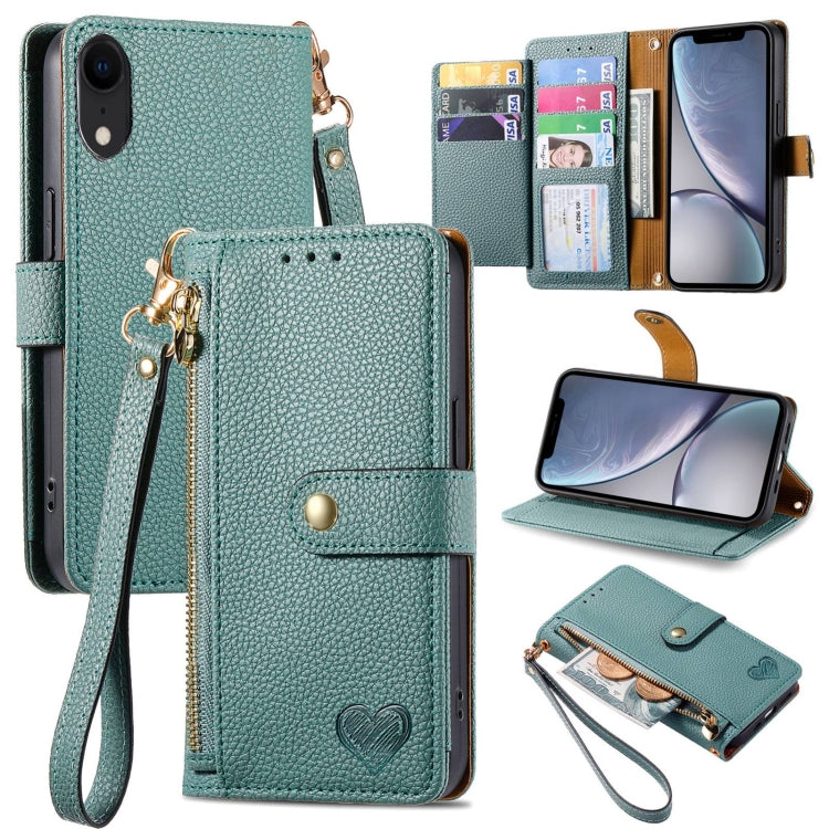 Love Zipper Lanyard Leather Phone Case, For iPhone 11, For iPhone 11 Pro, For iPhone X / XS, For iPhone XR