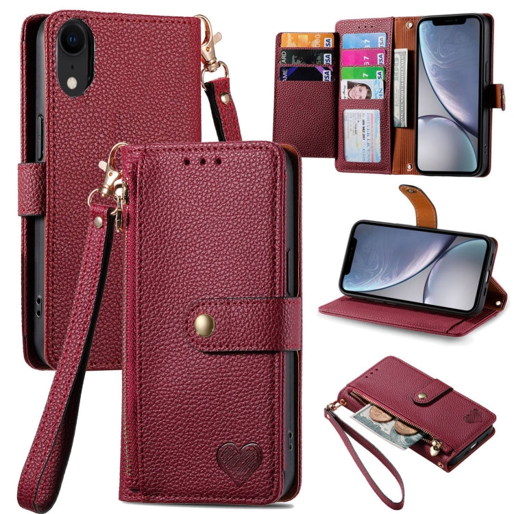 Love Zipper Lanyard Leather Phone Case, For iPhone 11, For iPhone 11 Pro, For iPhone X / XS, For iPhone XR