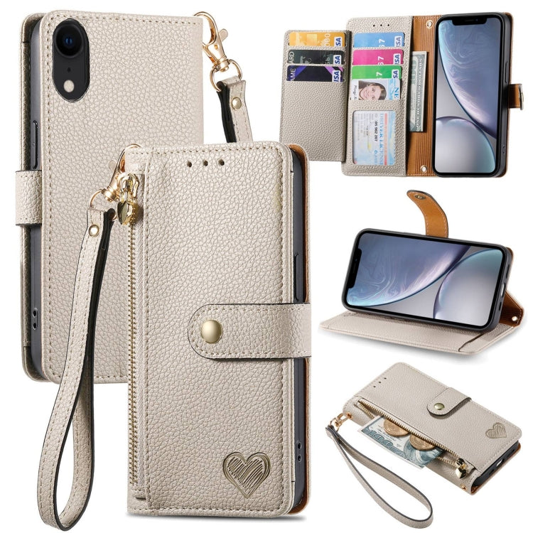 Love Zipper Lanyard Leather Phone Case, For iPhone 11, For iPhone 11 Pro, For iPhone X / XS, For iPhone XR