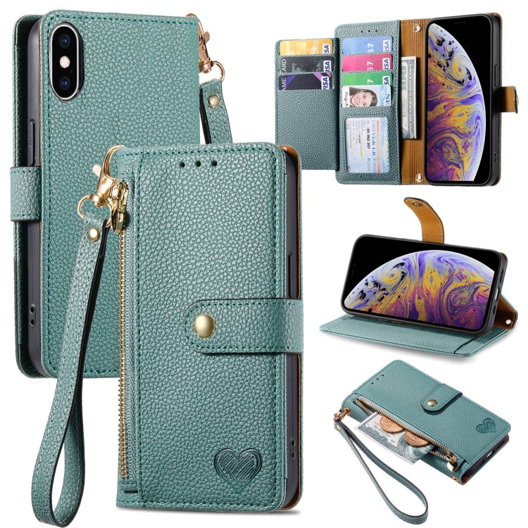 Love Zipper Lanyard Leather Phone Case, For iPhone X / XS, For iPhone XR, For iPhone XS Max, For iPhone 7 Plus / 8 Plus