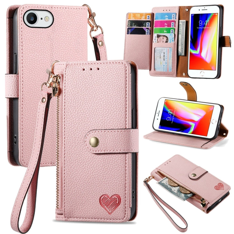 Love Zipper Lanyard Leather Phone Case