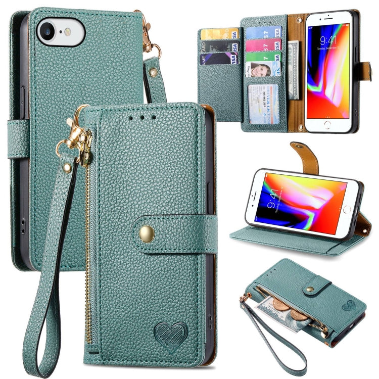 Love Zipper Lanyard Leather Phone Case