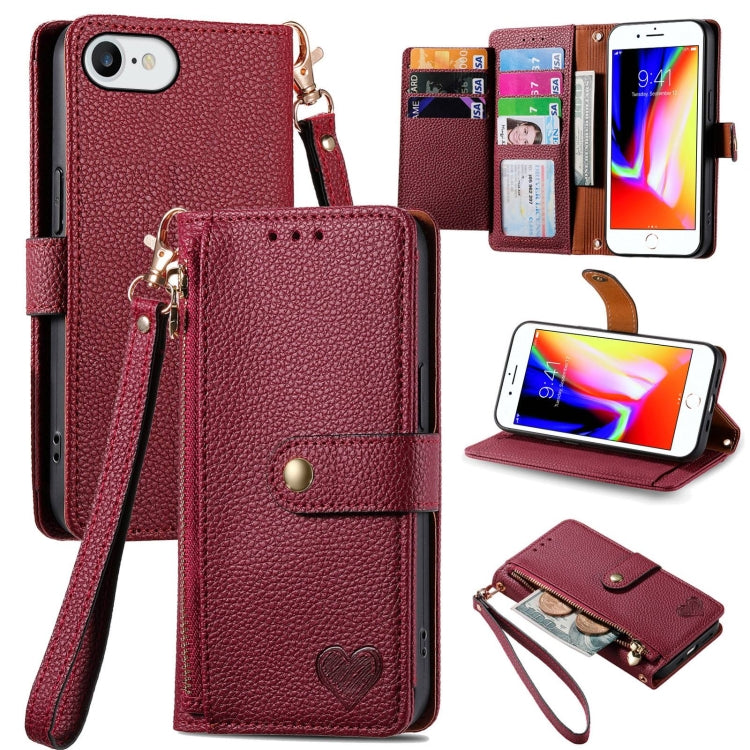Love Zipper Lanyard Leather Phone Case