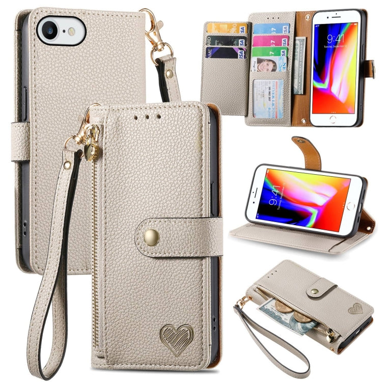 Love Zipper Lanyard Leather Phone Case