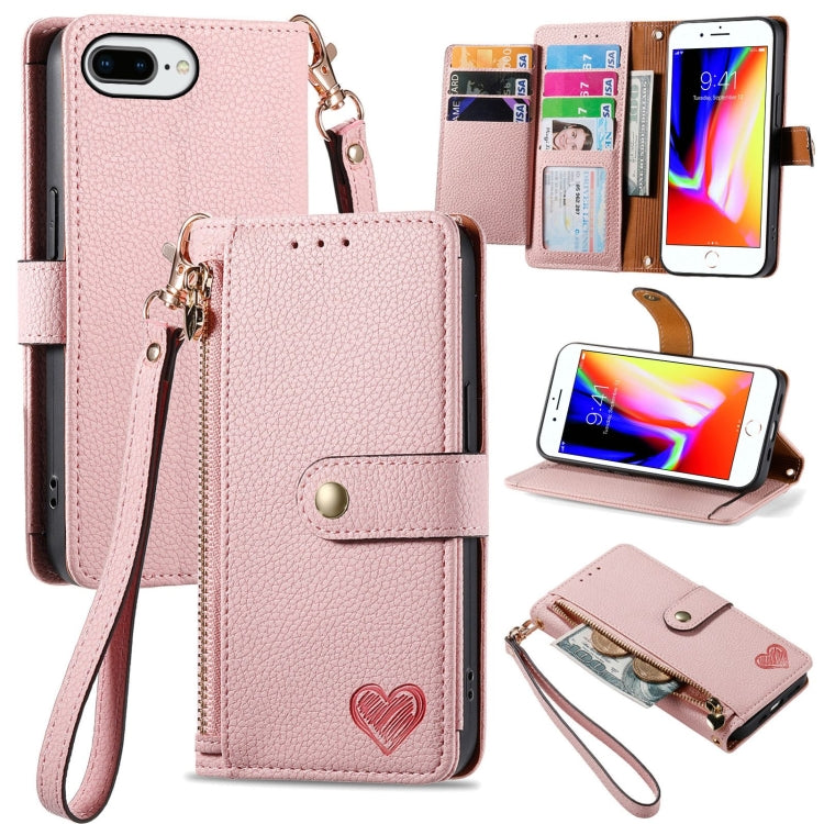 Love Zipper Lanyard Leather Phone Case, For iPhone X / XS, For iPhone XR, For iPhone XS Max, For iPhone 7 Plus / 8 Plus