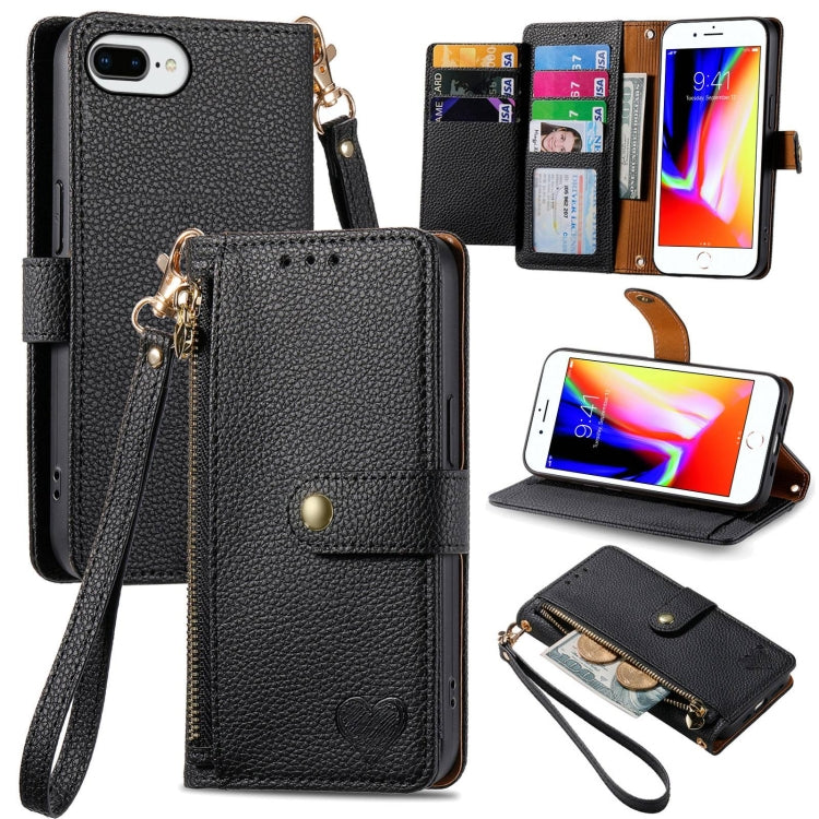 Love Zipper Lanyard Leather Phone Case, For iPhone XS Max, For iPhone 7 Plus / 8 Plus, For iPhone 6 Plus / 6s Plus, For iPhone 6 / 6s