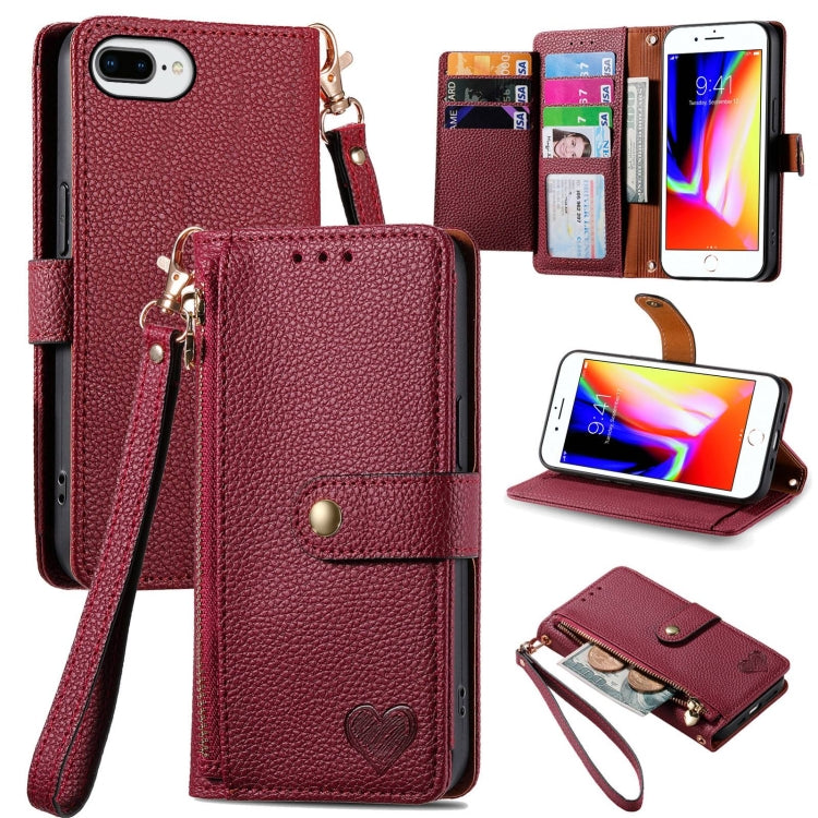 Love Zipper Lanyard Leather Phone Case, For iPhone XS Max, For iPhone 7 Plus / 8 Plus, For iPhone 6 Plus / 6s Plus, For iPhone 6 / 6s