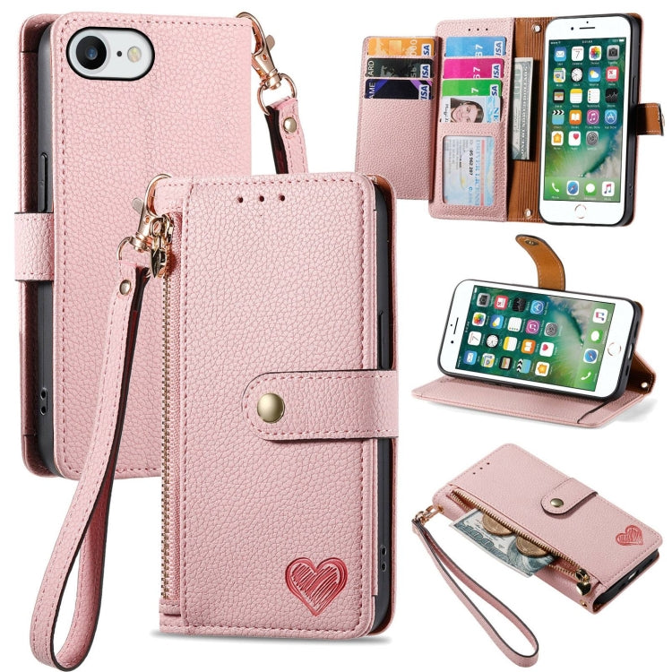 Love Zipper Lanyard Leather Phone Case, For iPhone XS Max, For iPhone 7 Plus / 8 Plus, For iPhone 6 Plus / 6s Plus, For iPhone 6 / 6s