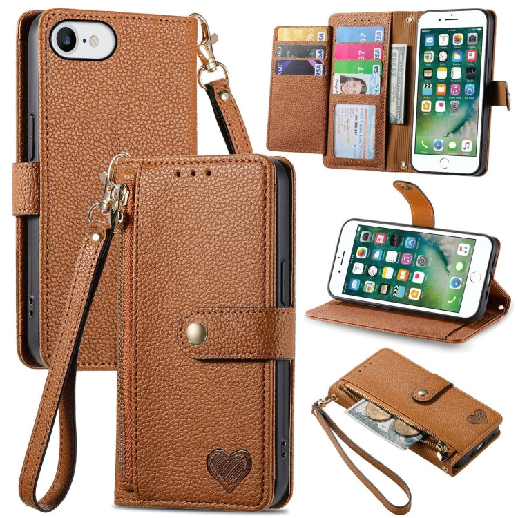 Love Zipper Lanyard Leather Phone Case, For iPhone XS Max, For iPhone 7 Plus / 8 Plus, For iPhone 6 Plus / 6s Plus, For iPhone 6 / 6s