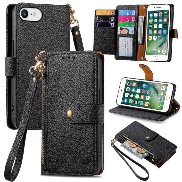 Love Zipper Lanyard Leather Phone Case, For iPhone XS Max, For iPhone 7 Plus / 8 Plus, For iPhone 6 Plus / 6s Plus, For iPhone 6 / 6s