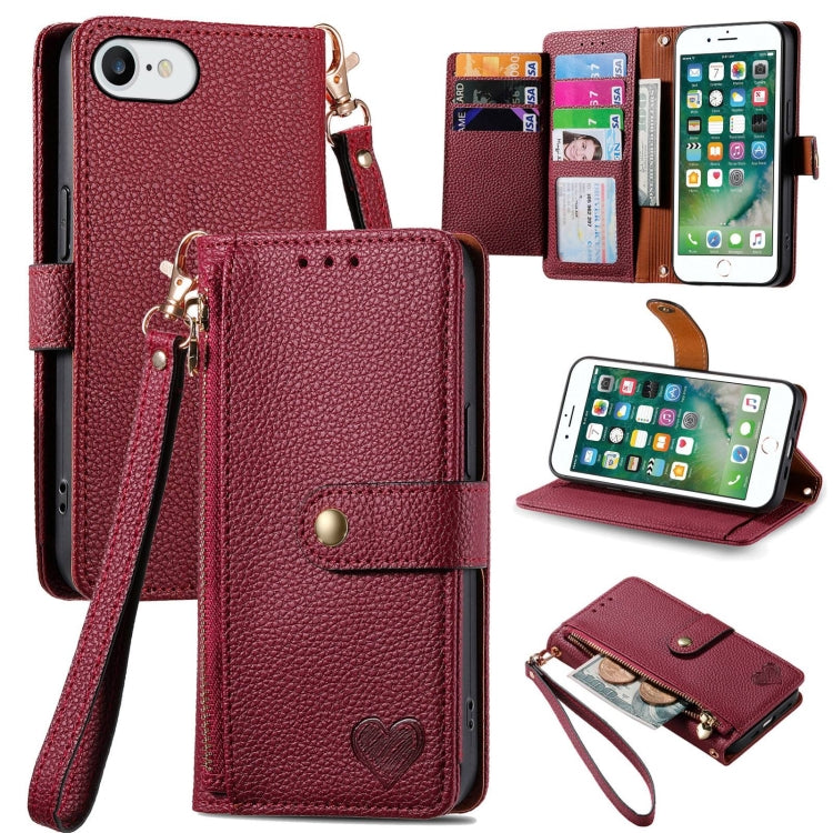 Love Zipper Lanyard Leather Phone Case, For iPhone XS Max, For iPhone 7 Plus / 8 Plus, For iPhone 6 Plus / 6s Plus, For iPhone 6 / 6s