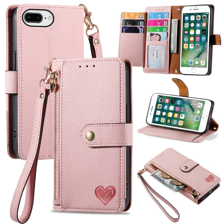 Love Zipper Lanyard Leather Phone Case, For iPhone XS Max, For iPhone 7 Plus / 8 Plus, For iPhone 6 Plus / 6s Plus, For iPhone 6 / 6s