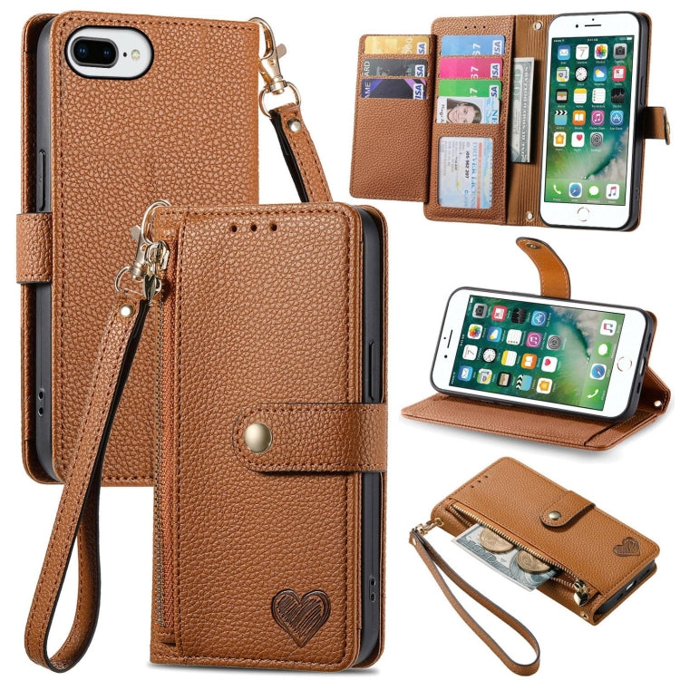 Love Zipper Lanyard Leather Phone Case, For iPhone XS Max, For iPhone 7 Plus / 8 Plus, For iPhone 6 Plus / 6s Plus, For iPhone 6 / 6s
