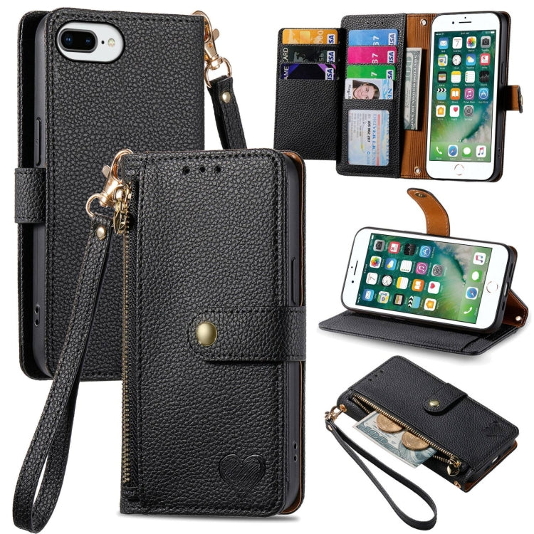 Love Zipper Lanyard Leather Phone Case, For iPhone XS Max, For iPhone 7 Plus / 8 Plus, For iPhone 6 Plus / 6s Plus, For iPhone 6 / 6s
