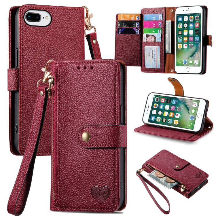 Love Zipper Lanyard Leather Phone Case, For iPhone XS Max, For iPhone 7 Plus / 8 Plus, For iPhone 6 Plus / 6s Plus, For iPhone 6 / 6s