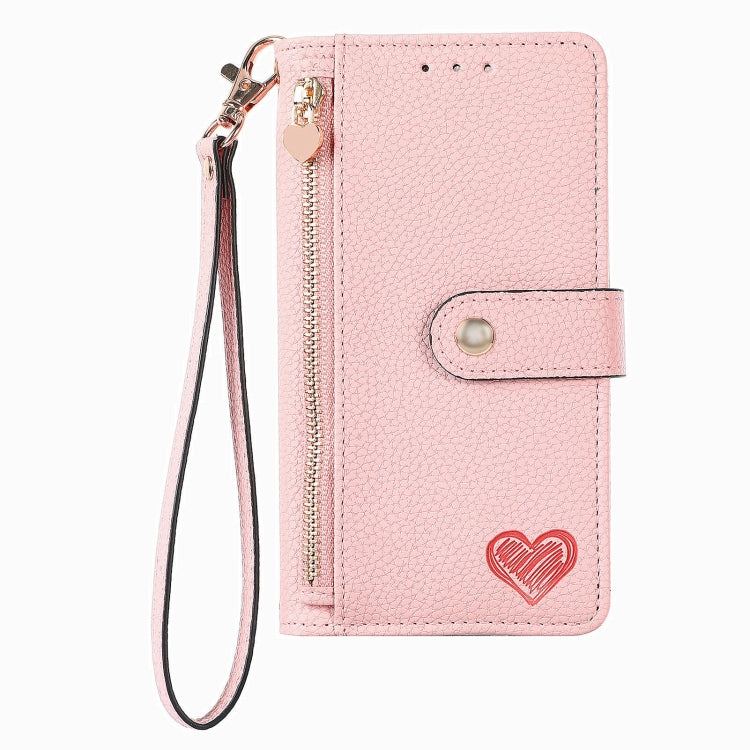 Love Zipper Lanyard Leather Phone Case