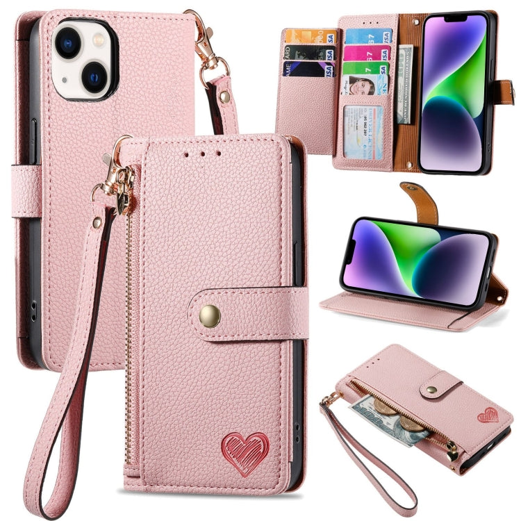 Love Zipper Lanyard Leather Phone Case