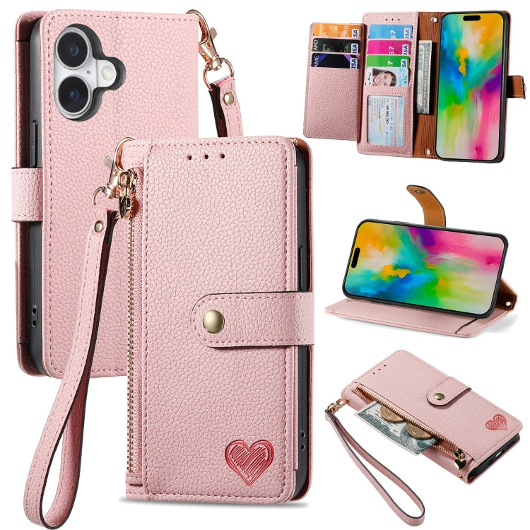 Love Zipper Lanyard Leather Phone Case