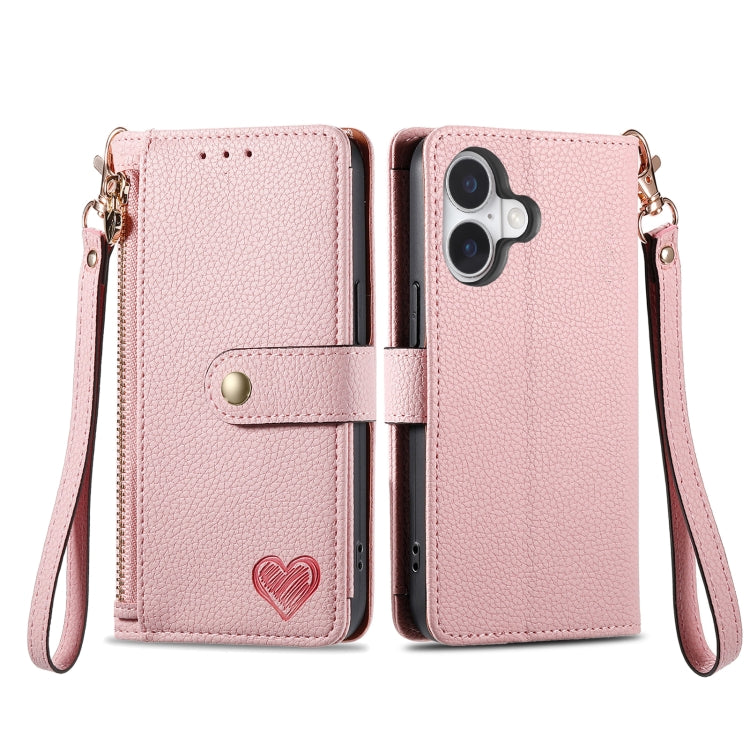 Love Zipper Lanyard Leather Phone Case