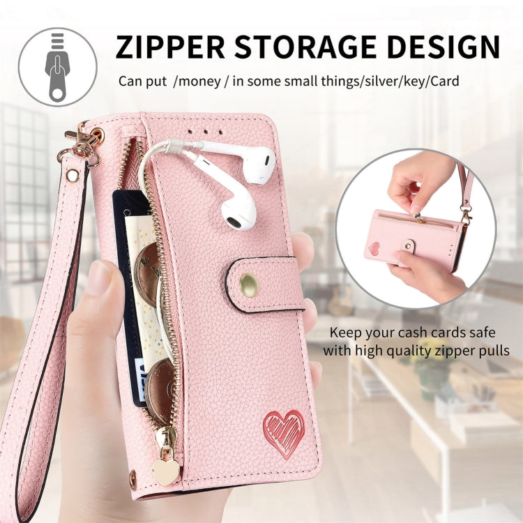 Love Zipper Lanyard Leather Phone Case