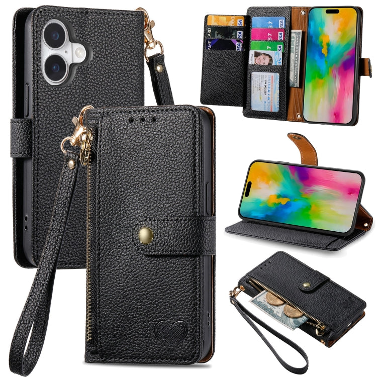 Love Zipper Lanyard Leather Phone Case
