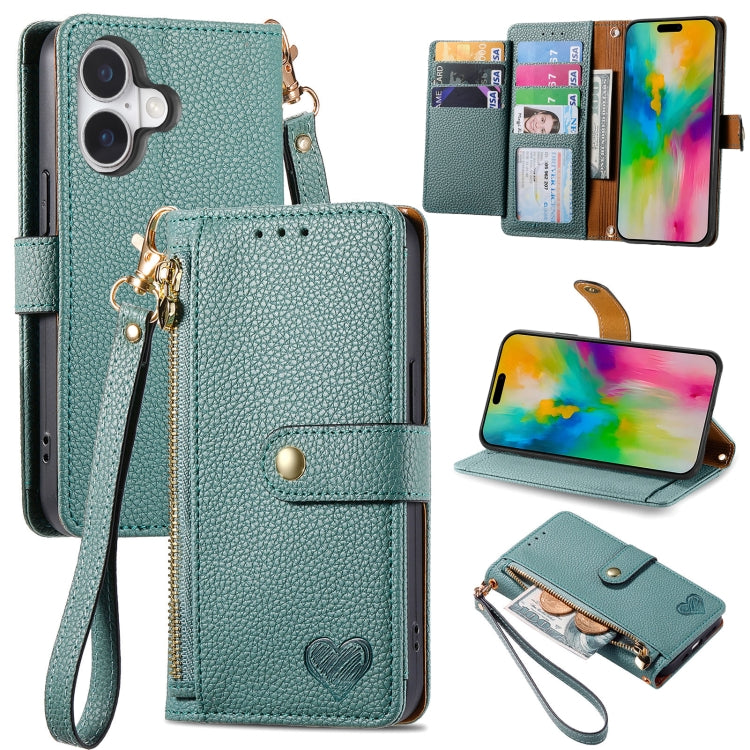 Love Zipper Lanyard Leather Phone Case