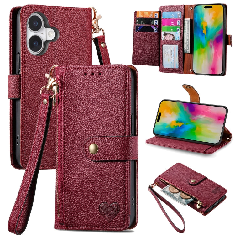 Love Zipper Lanyard Leather Phone Case
