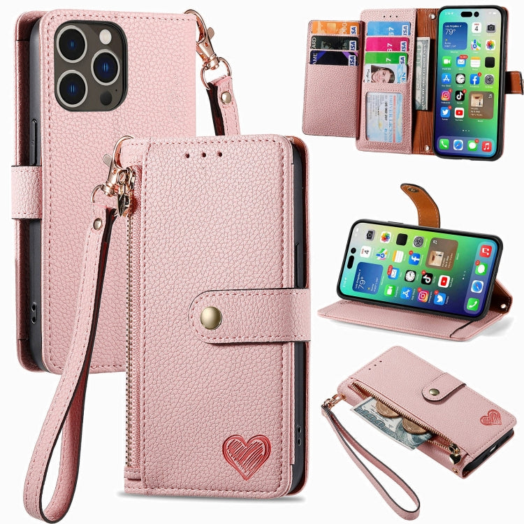 Love Zipper Lanyard Leather Phone Case, For iPhone Air, For iPhone 16 Pro Max, For iPhone 16 Pro, For iPhone 16 Plus