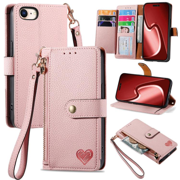 Love Zipper Lanyard Leather Phone Case, For iPhone 18 Pro / 17 Pro, For iPhone 18 Pro Max / 17 Pro Max, For iPhone 17e / 16e, For iPhone 17