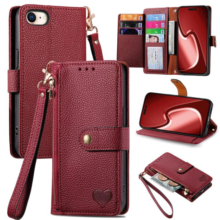Love Zipper Lanyard Leather Phone Case, For iPhone 18 Pro / 17 Pro, For iPhone 18 Pro Max / 17 Pro Max, For iPhone 17e / 16e, For iPhone 17
