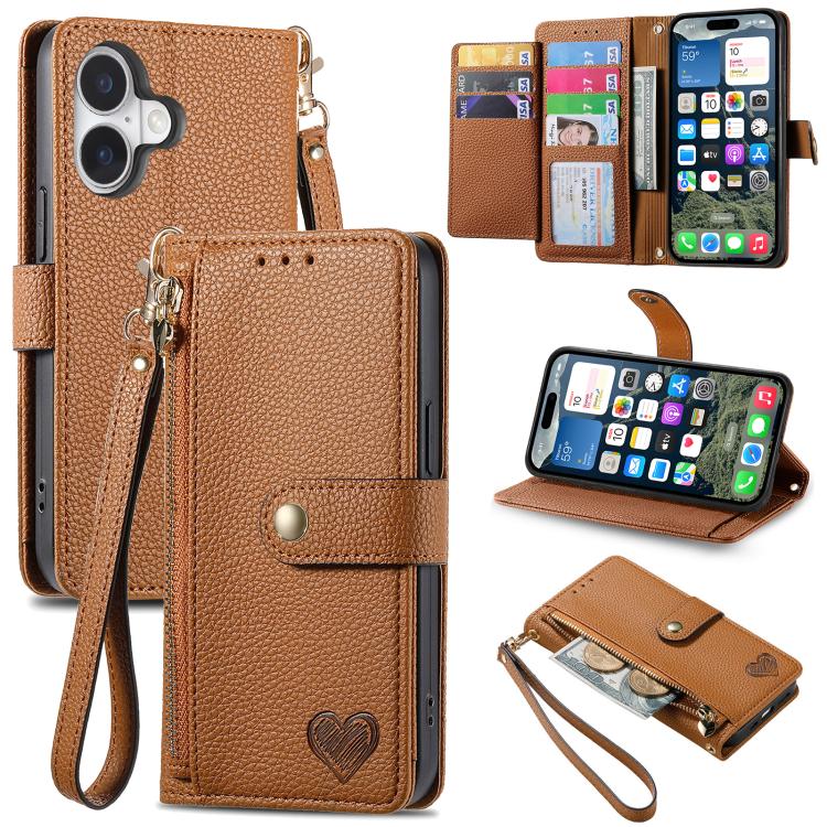 Love Zipper Lanyard Leather Phone Case