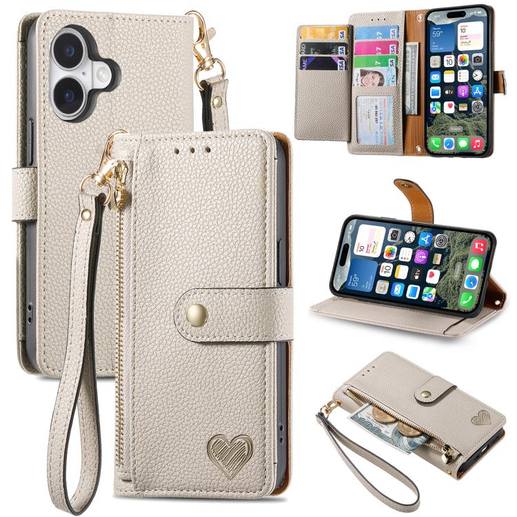 Love Zipper Lanyard Leather Phone Case