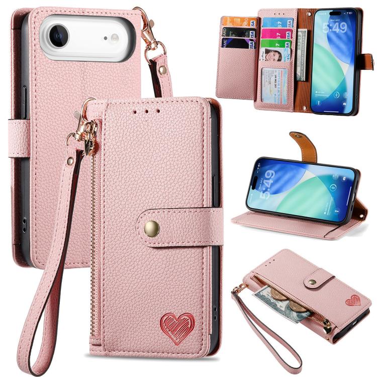 Love Zipper Lanyard Leather Phone Case