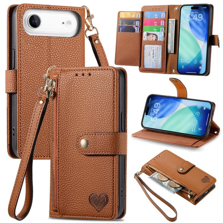 Love Zipper Lanyard Leather Phone Case