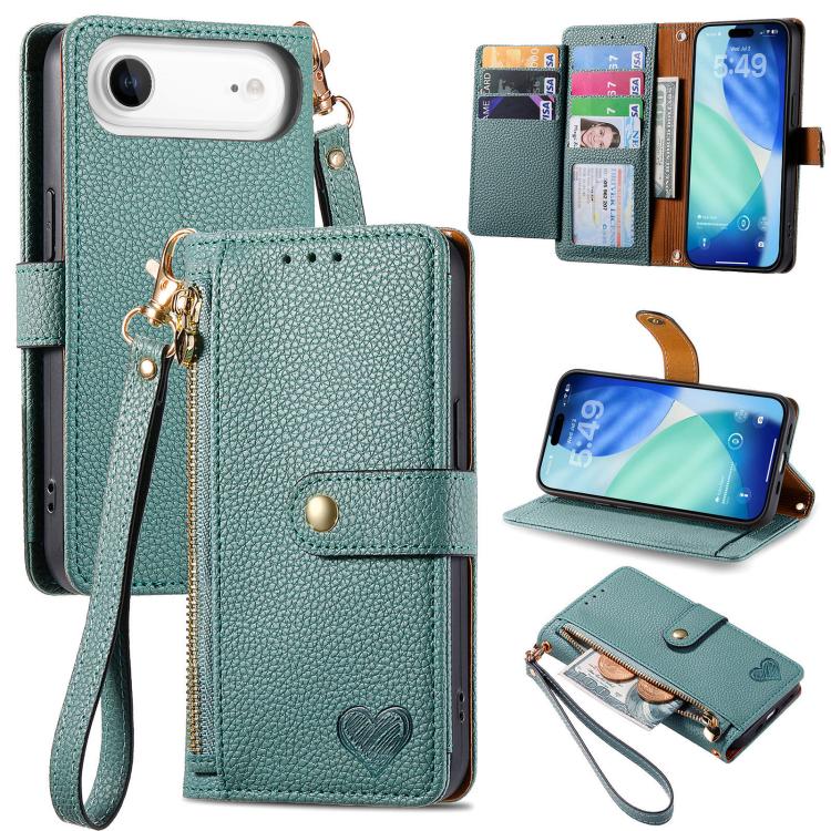 Love Zipper Lanyard Leather Phone Case