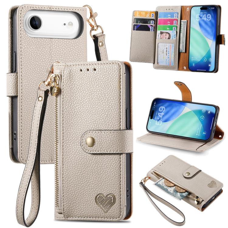 Love Zipper Lanyard Leather Phone Case