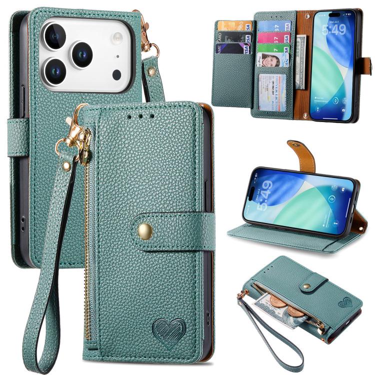 Love Zipper Lanyard Leather Phone Case