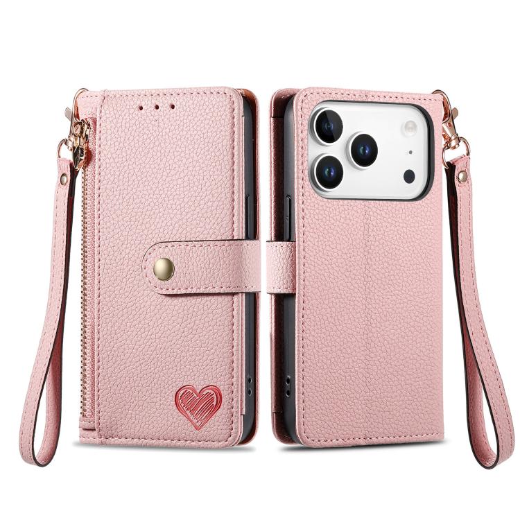 Love Zipper Lanyard Leather Phone Case