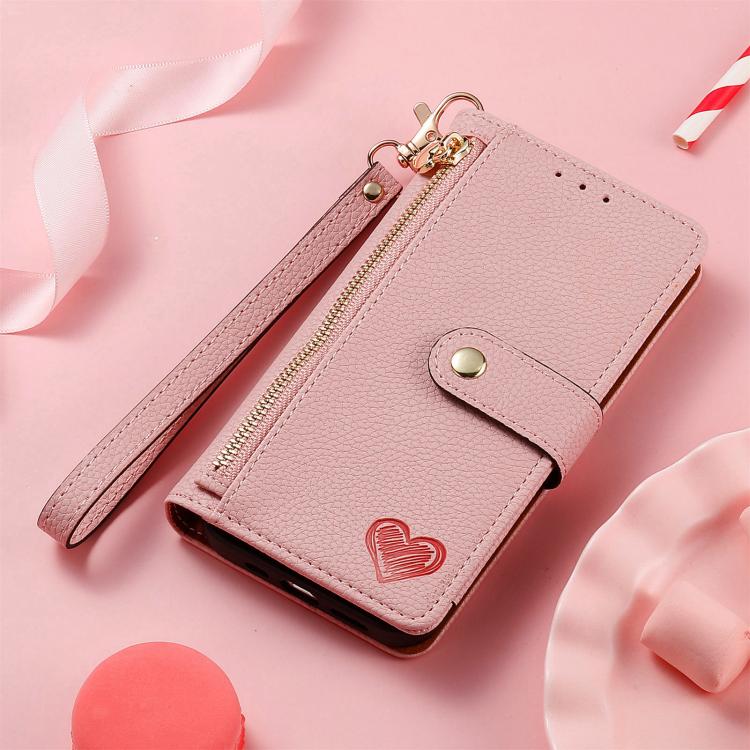 Love Zipper Lanyard Leather Phone Case