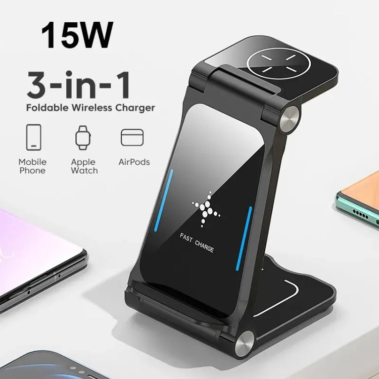 T8  QI Certified Fast Charging Station 3 in 1 Foldable Design Charging Dock, T8