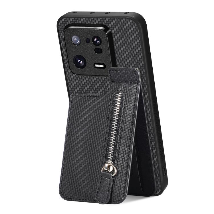 Carbon Fiber Vertical Flip Zipper Phone Case