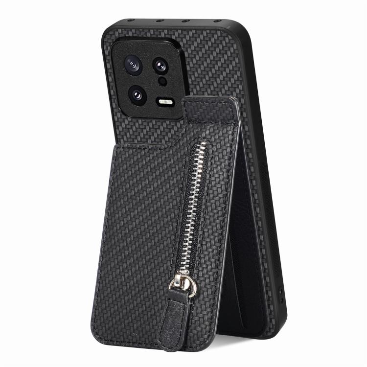 Carbon Fiber Vertical Flip Zipper Phone Case, For Xiaomi 13, For Xiaomi 12T, For Xiaomi POCO M5 4G, For Redmi Note 11T Pro 5G