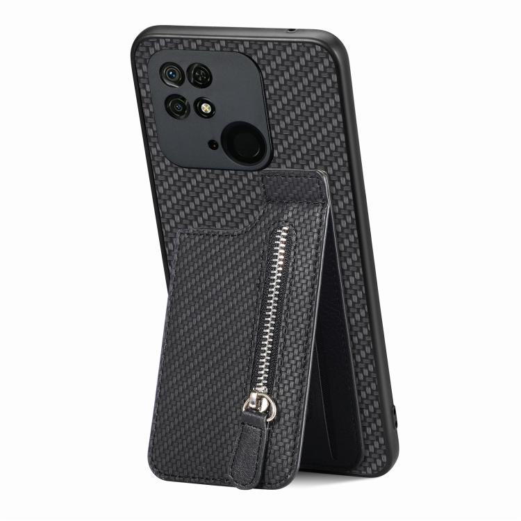 Carbon Fiber Vertical Flip Zipper Phone Case, For Redmi 10C, For Redmi Note 11 4G, For Redmi 10, For Redmi Note 10 4G
