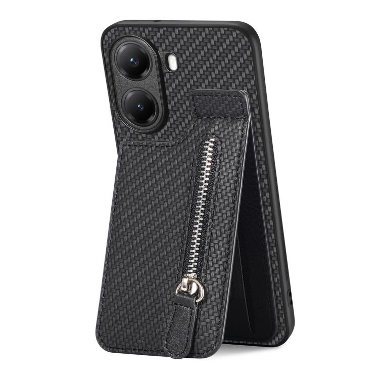 Carbon Fiber Vertical Flip Zipper Phone Case