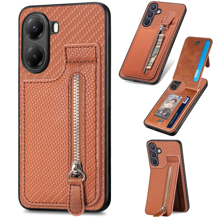 Carbon Fiber Vertical Flip Zipper Phone Case
