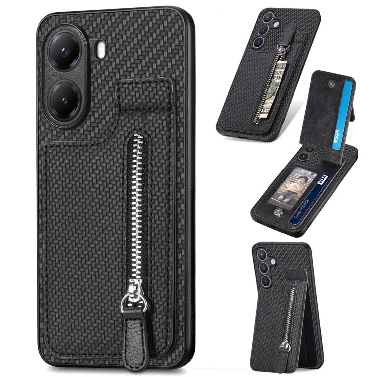 Carbon Fiber Vertical Flip Zipper Phone Case, For Redmi Turbo 4, For Xiaomi Poco X7 Pro, For Redmi Note 12 5G, For Xiaomi 13 Pro