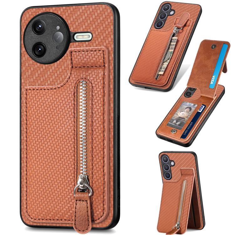 Carbon Fiber Vertical Flip Zipper Phone Case